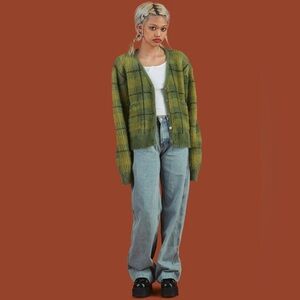 Unif Ty Cardigan in Green Plaid  M